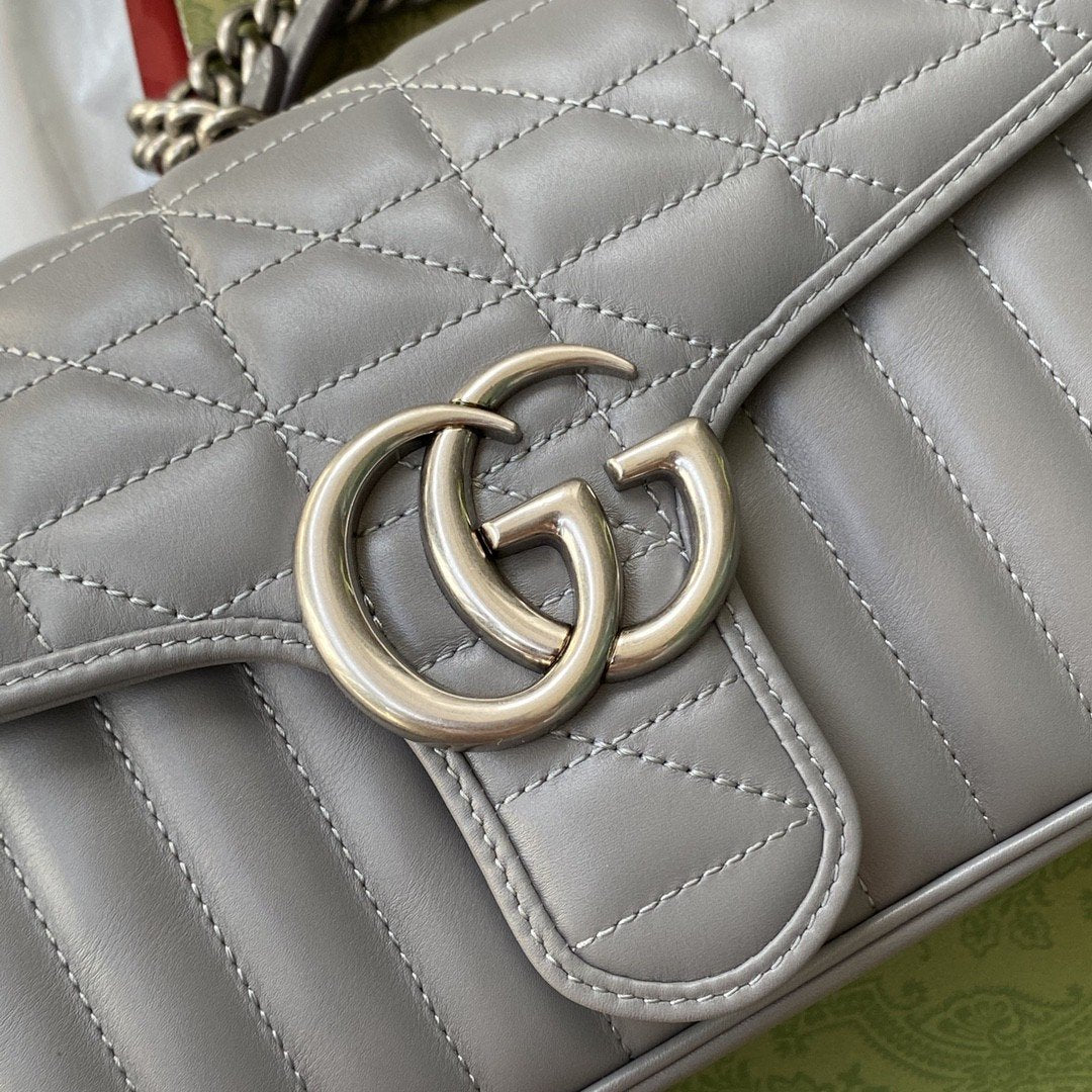 gg Marmont Small Shoulder Bag Dark Grey Matelassé For Women 10in/26cm 443497 UM8AN 1711