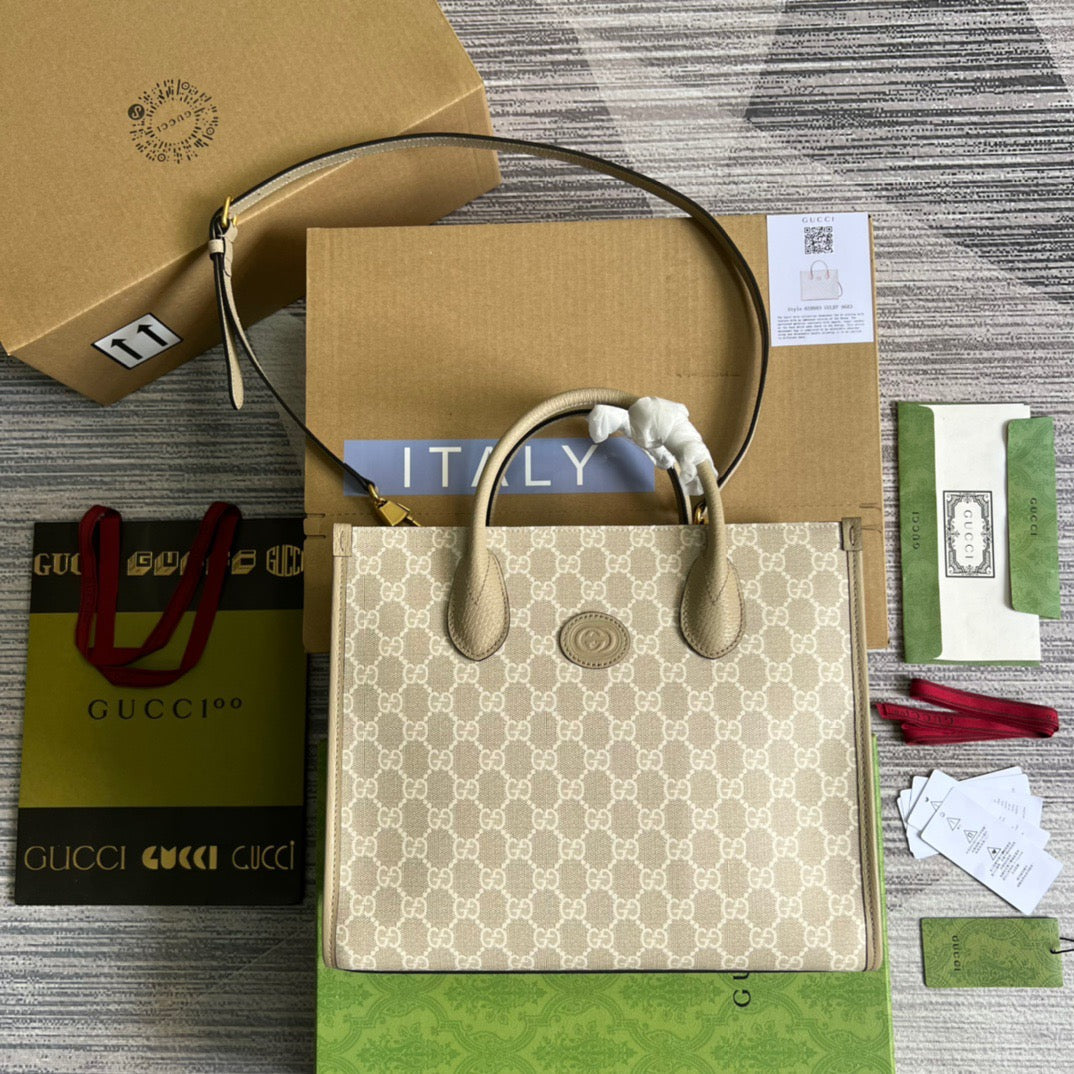 gg Small Tote Bag With Interlocking G Beige For Women, Women’s Bags 12.2in/31cm gg 659983 UULBT 9683