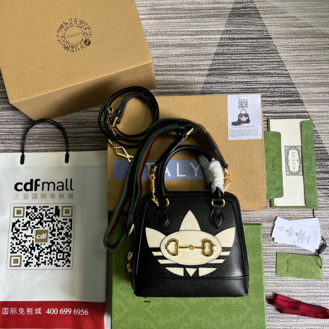 gg x Adidas Horsebit 1955 Mini Bag Black For Women, Women’s Bags 7.9in/20cm gg 677212 U3ZDG 8726