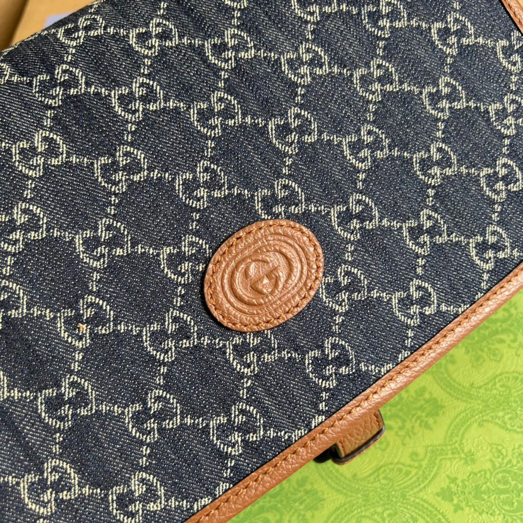 gg Children’s gg Messenger Bag Dark Blue And Ivory Eco Washed Organic gg Jacquard Denim For Women 11.4in/29cm gg