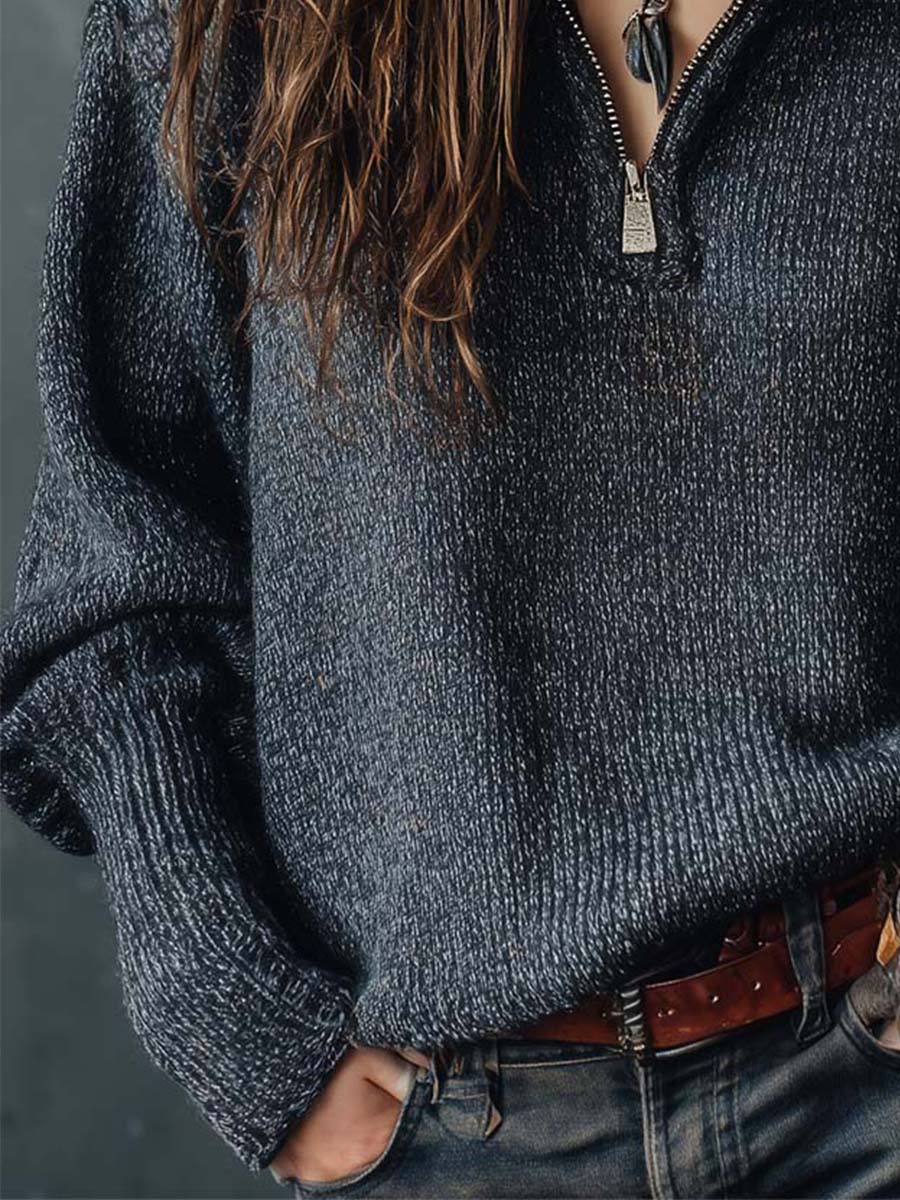Dark Heather Half-Zip Knit Sweater