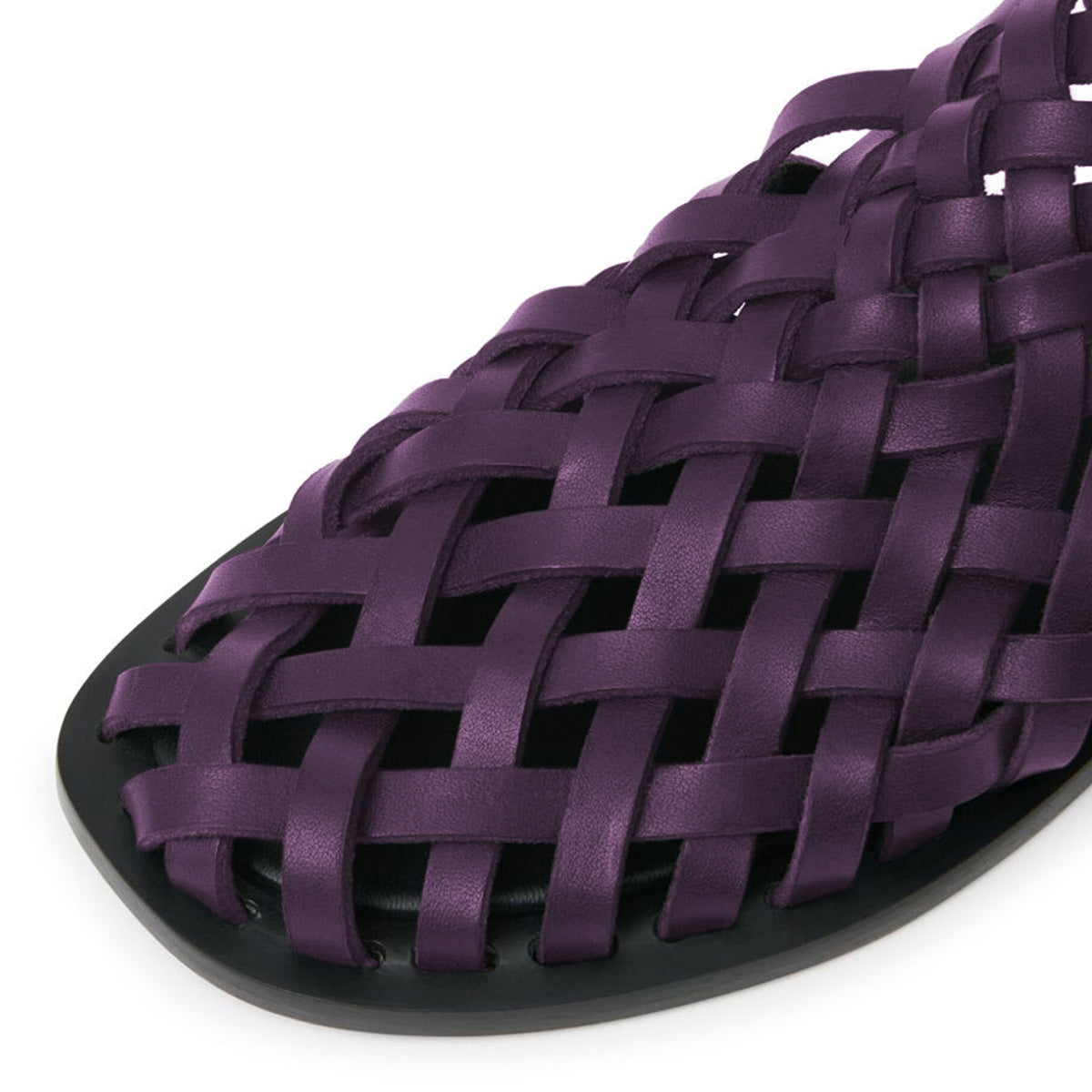 Dark Purple Vegan Leather Flat Closed Toe Sandals with Buckle