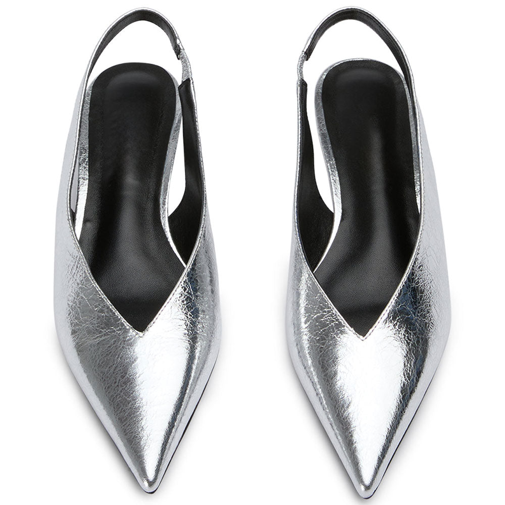 Fashion Slip-On Pointed Toe Kitten Heel Slingback Pumps in Silver