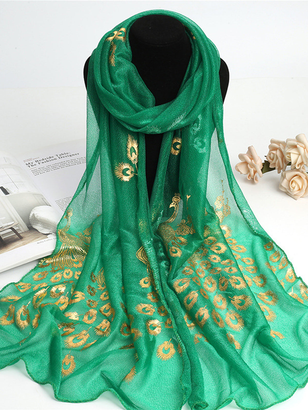 Elegant Plain Peacock Gold Stamping Lightweight Shawl