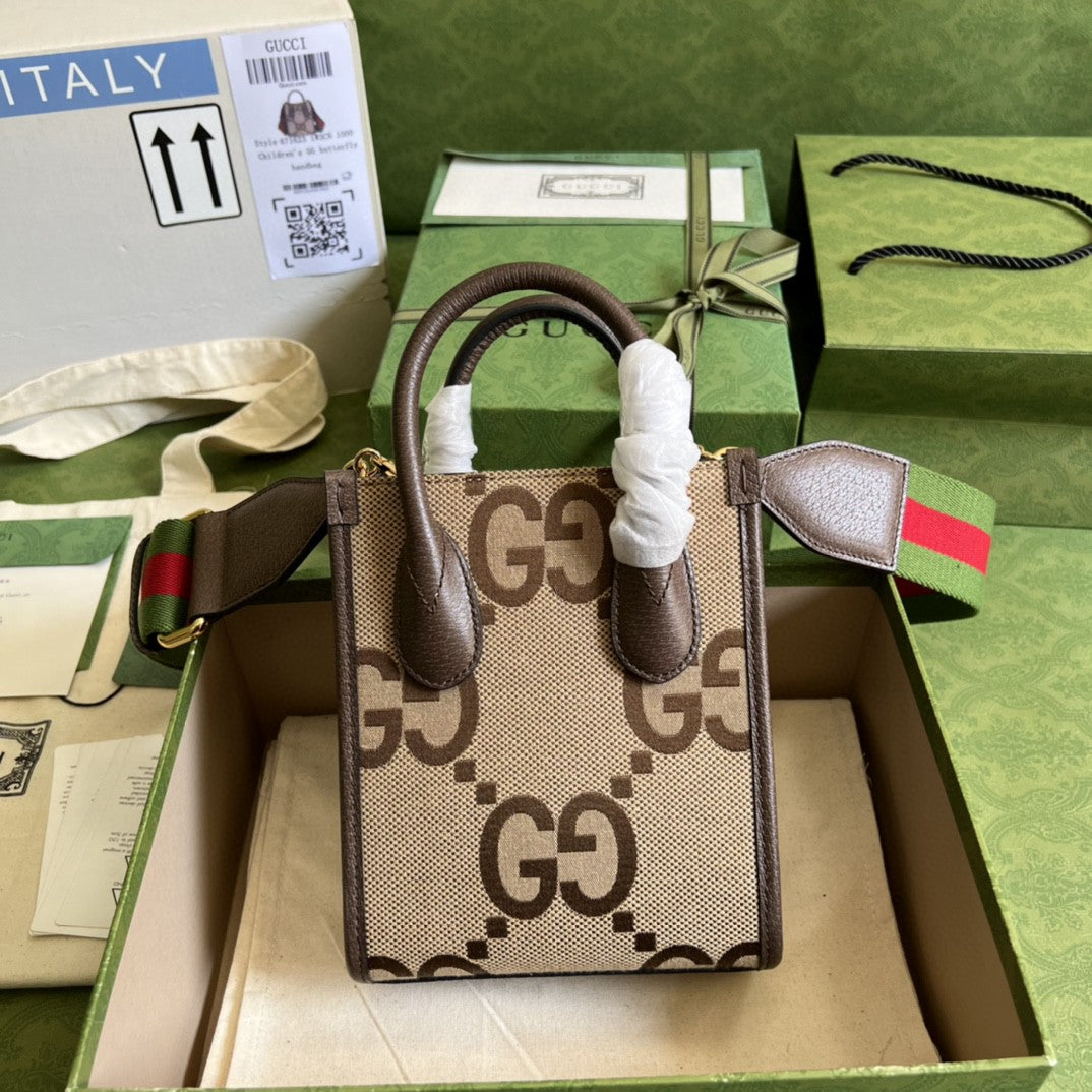 gg Jumbo gg Mini Tote Bag Camel And Ebony Jumbo Canvas For Women 8in/20cm 699406 UKMDG 2570