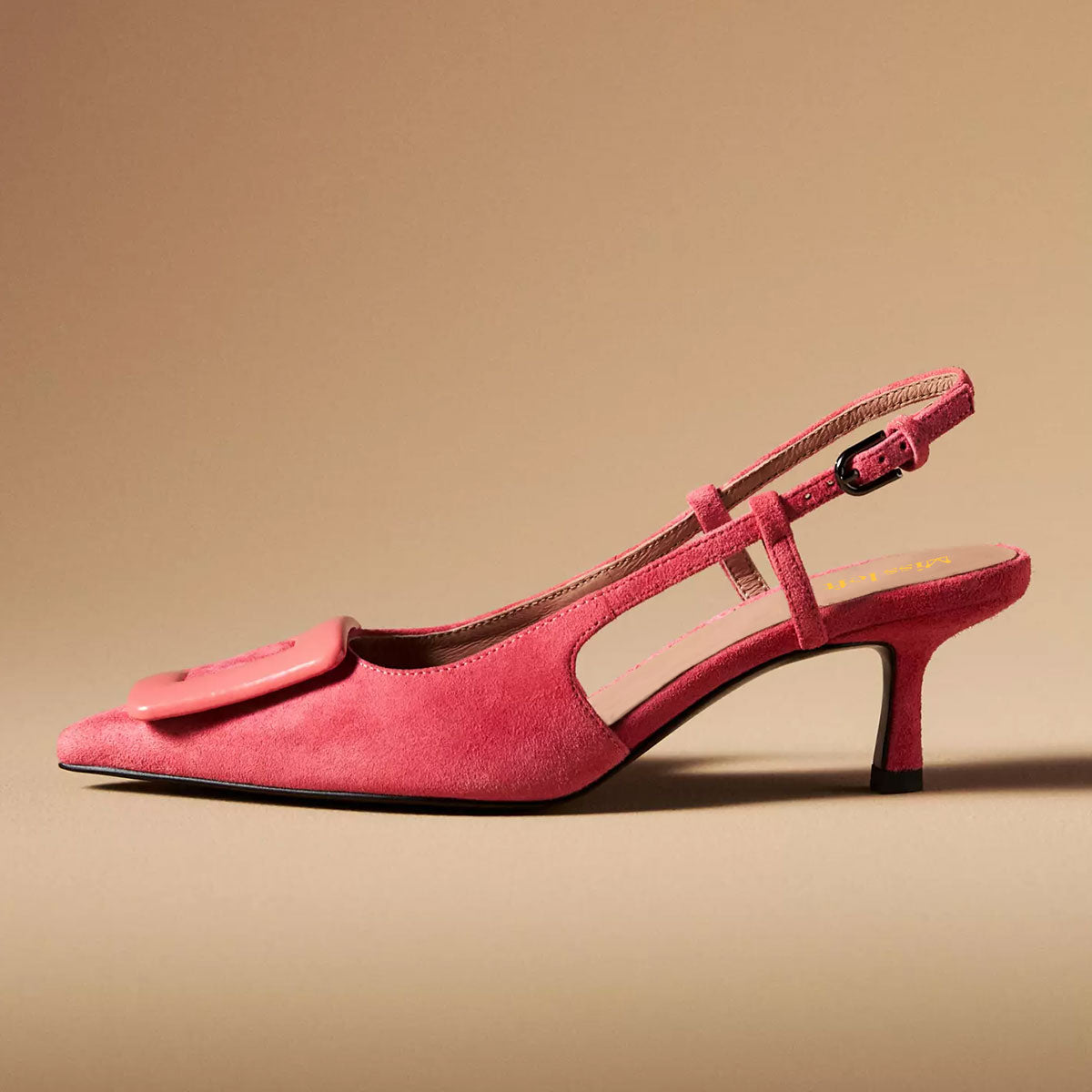 Deep Pink Buckle Pointed Toe Slingback Shoes with Stiletto Heel