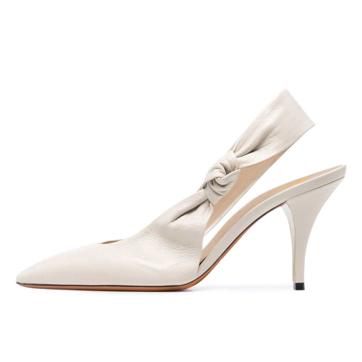 Beige Pointed Toe Mid Cone Heel Knot Slingback Pumps for Women