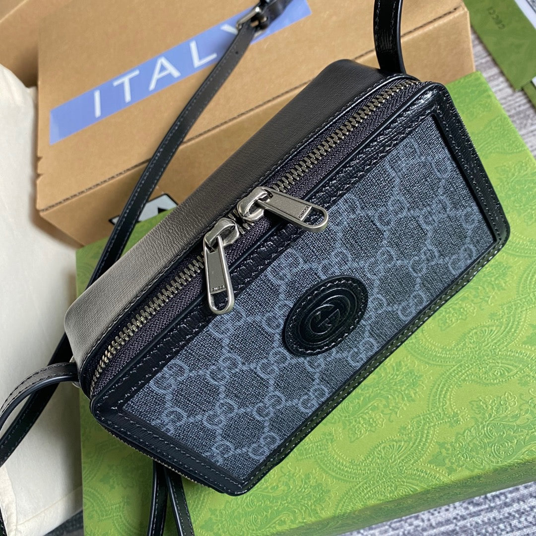 gg Mini Bag With Interlocking G Black gg Supreme Canvas For Women 9in/23cm gg