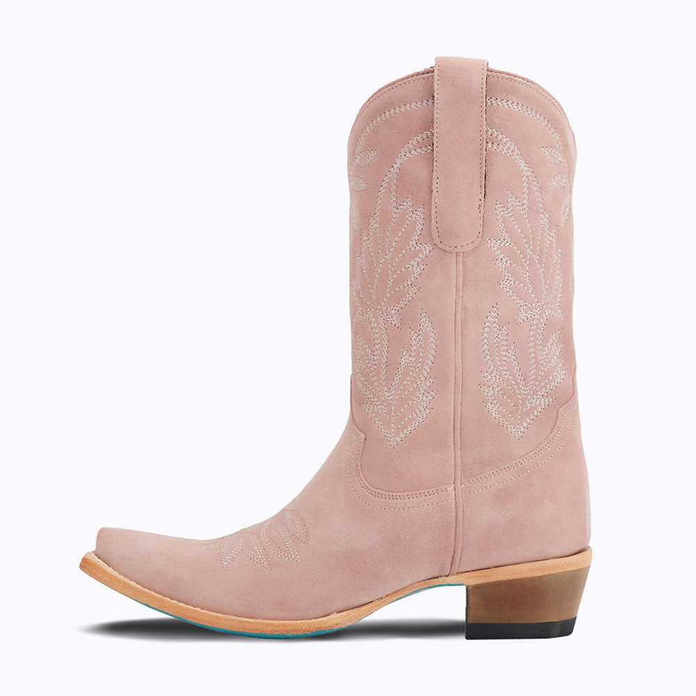 Beige Faux Suede Pointed Toe Chunky Heel Mid-Calf Cowgirl Boots