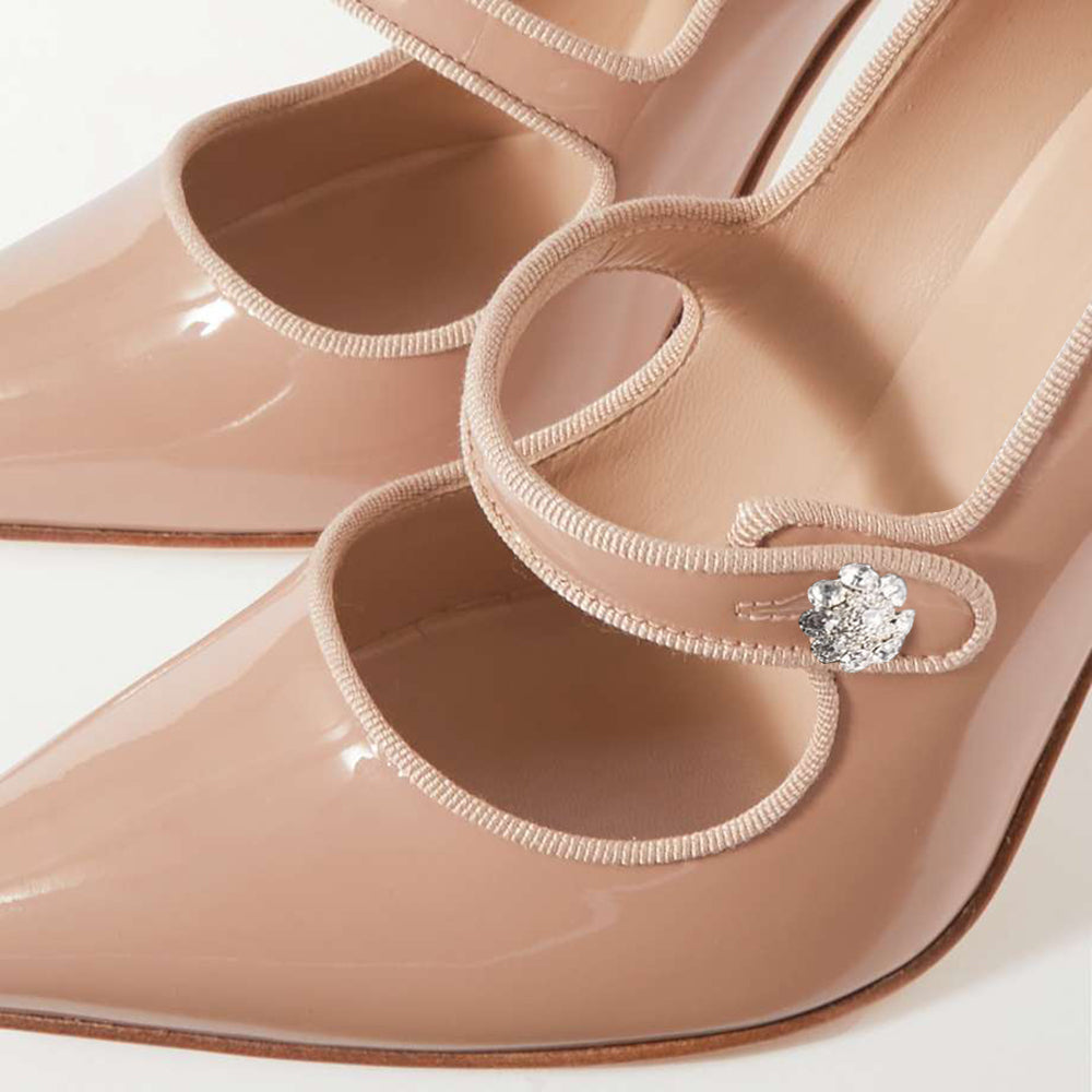 Beige Pointed Toe 3'' Stiletto Heel Mary Jane Pumps