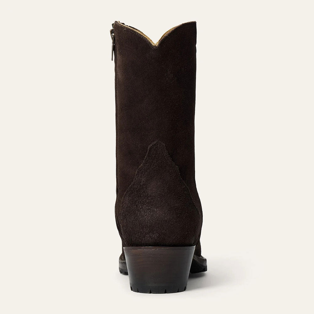 Dark Brown Snip Toe Zipper Mid Calf Cowgirl Boots with Chunky Heels