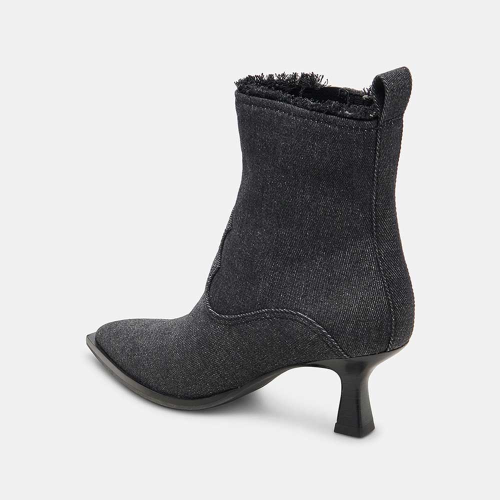 Denim Black Pointed Side-Zip Ankle Boots for Women
