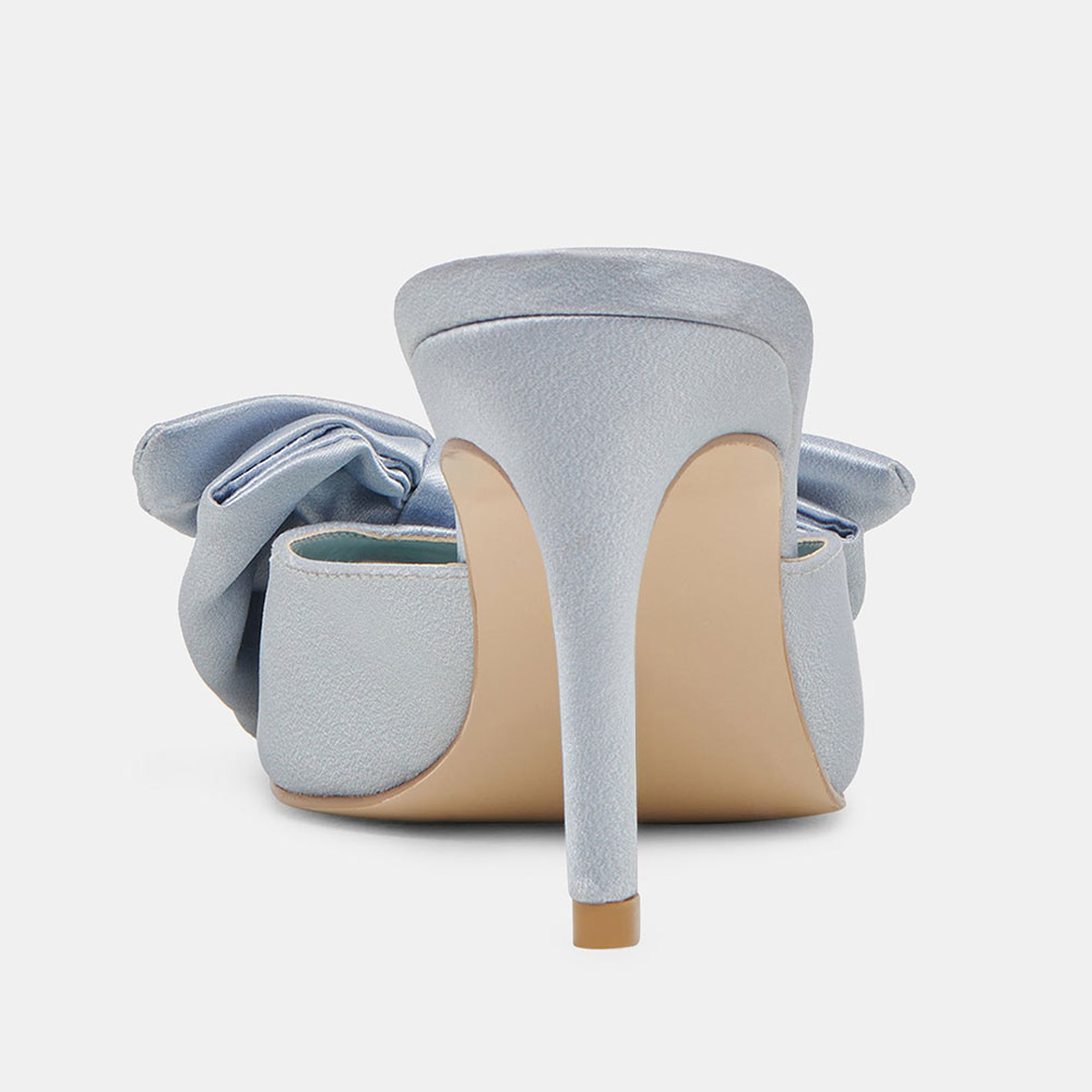 Elegant Satin Pointed Toe Stiletto Heel Bow Mules Shoes in Light Blue