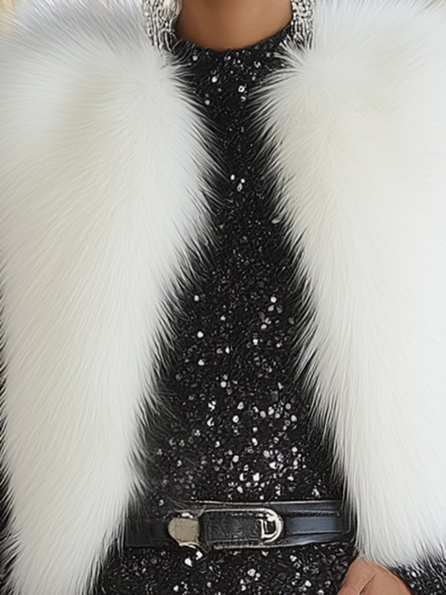 Fashionable And Elegant White Open-close Faux Rabbit Fur Vest