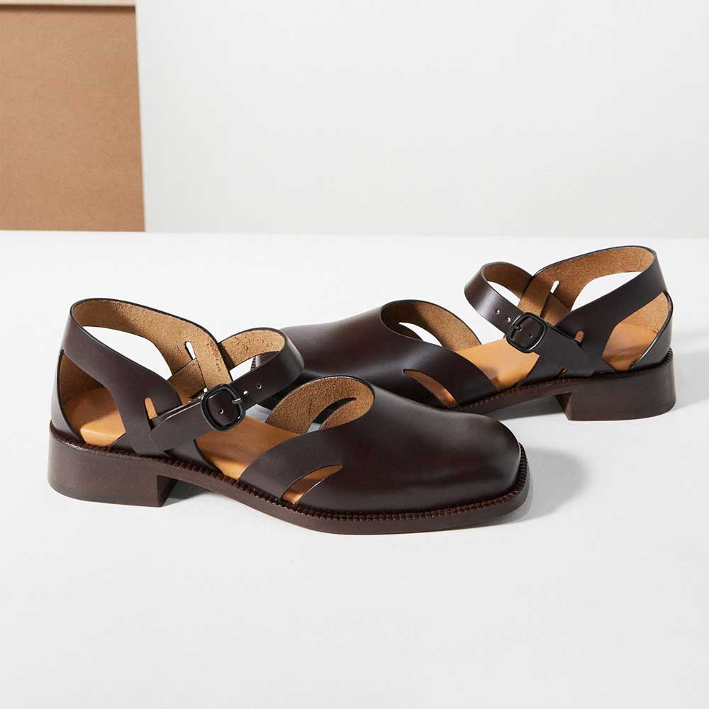 Dark Brown Leather Square Toe Buckle Strap Block Heel Mary Janes