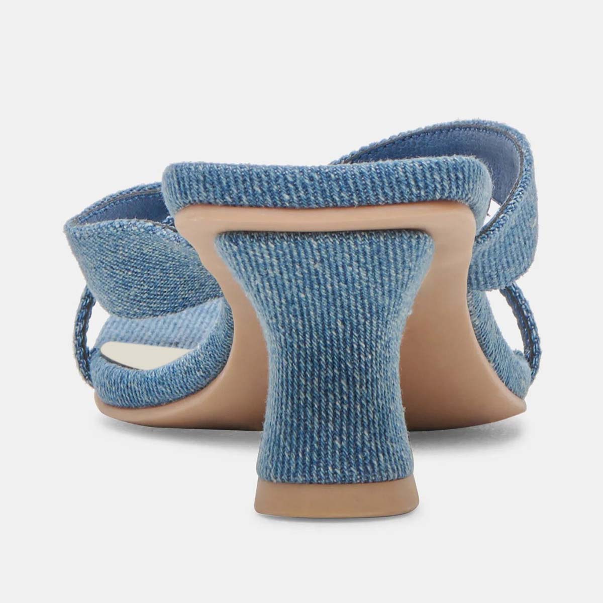 Denim Blue Square Toe Flared Mid Heel Flip Flops for Women