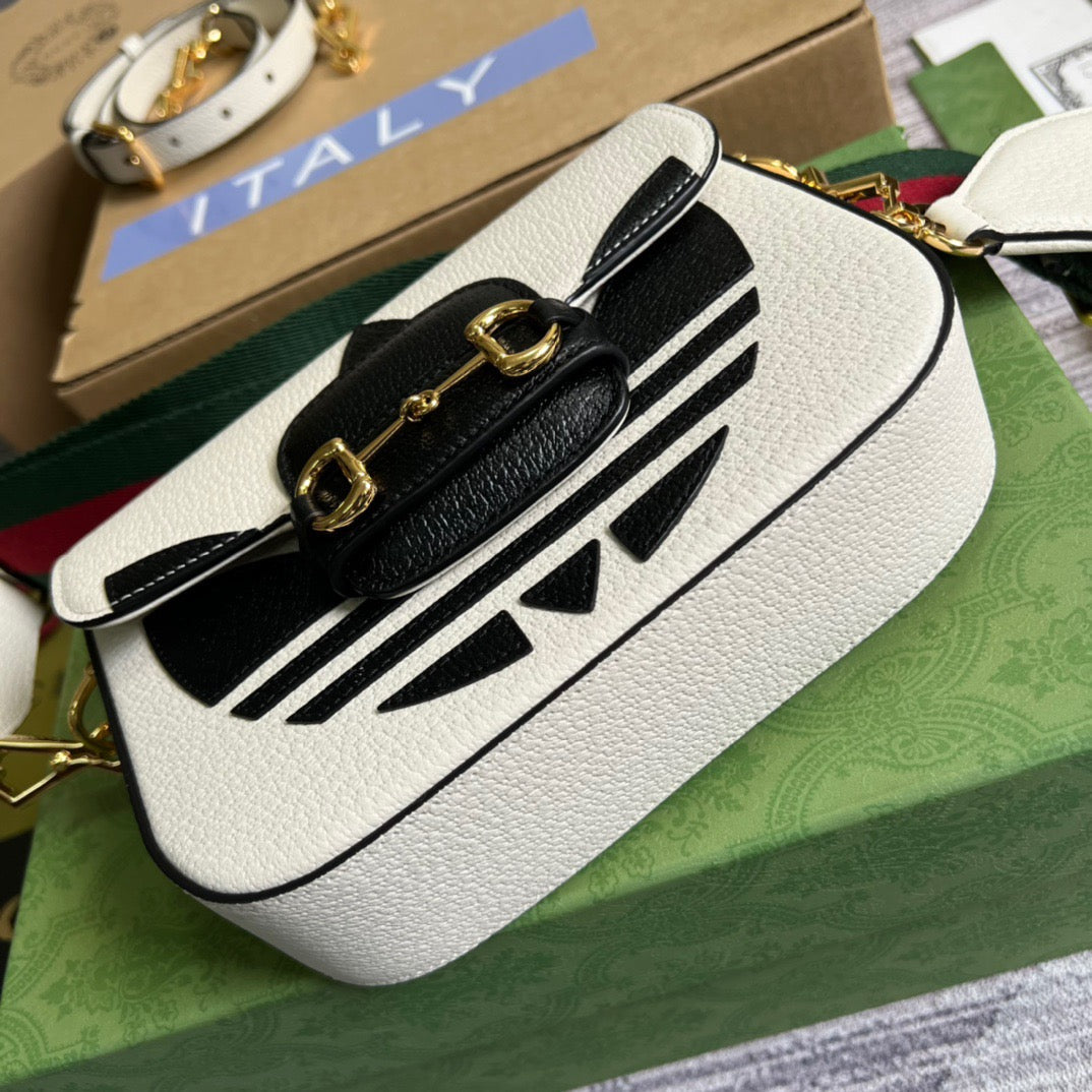 gg x Adidas Horsebit 1955 Mini Bag White For Women, Women’s Bags 8.1in/21cm gg 658574 U3ZDG 8727