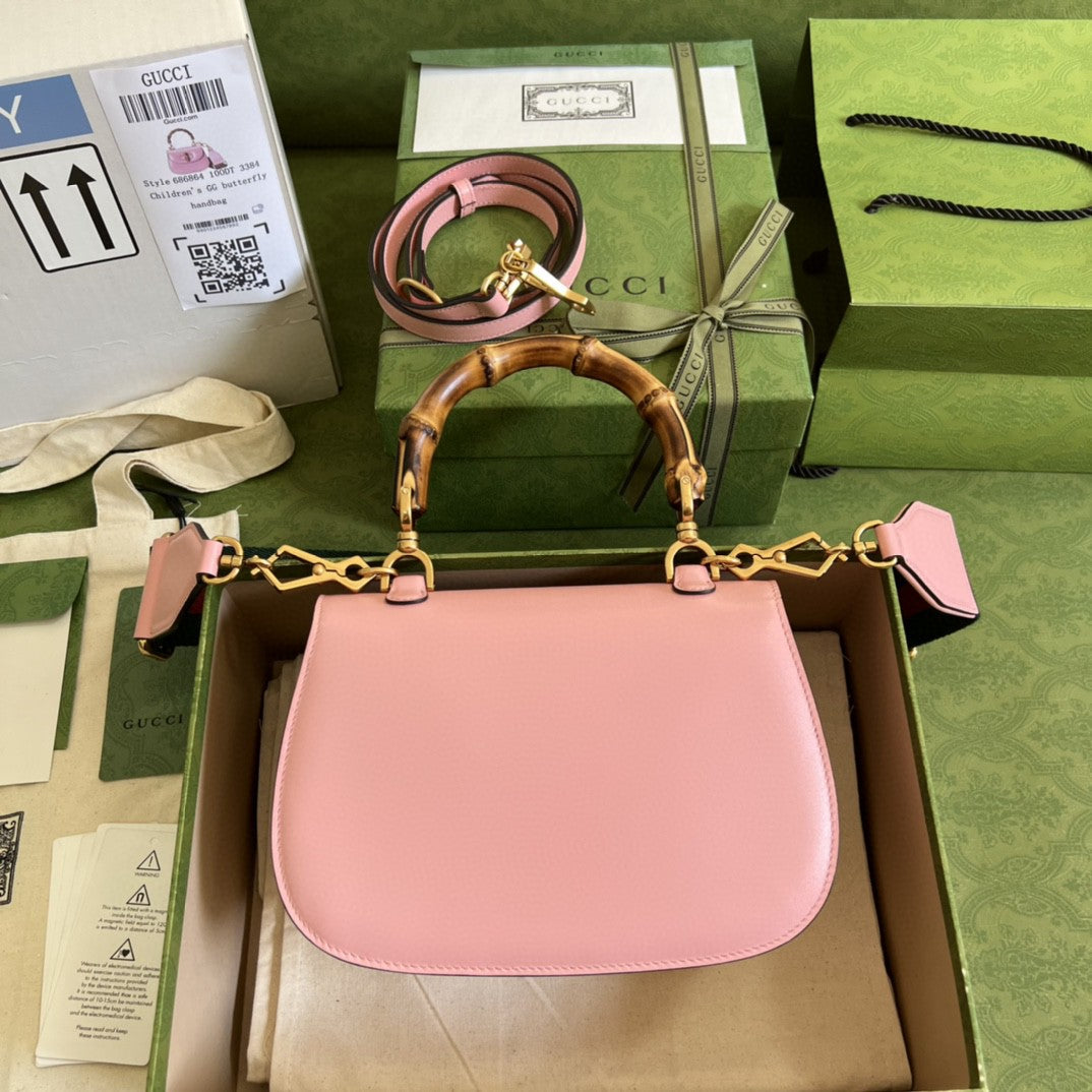 gg Bamboo 1947 Small Top Handle Bag Pink For Women 8.3in/21cm gg 675797 10ODT 5467