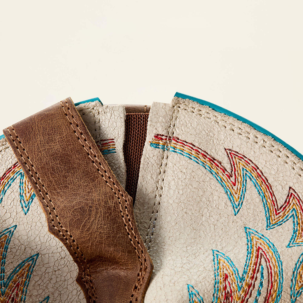 Beige & Brown Round Toe Embroidered Mid-Calf Western Cowgirl Boots