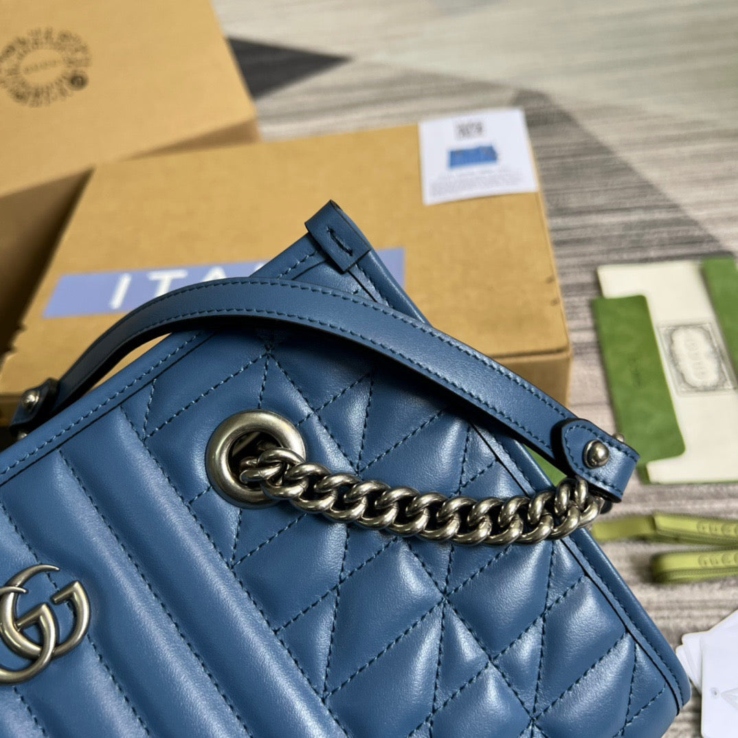 gg Marmont Medium Matelasse Tote Blue For Women, Women’s Bags 13.6in/34cm gg 675796 UM8BF 4340