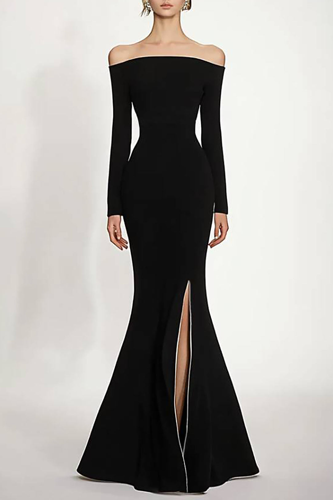 Formal Dress Black Off-Shoulder High Slit Mermaid Floor-Length Gown