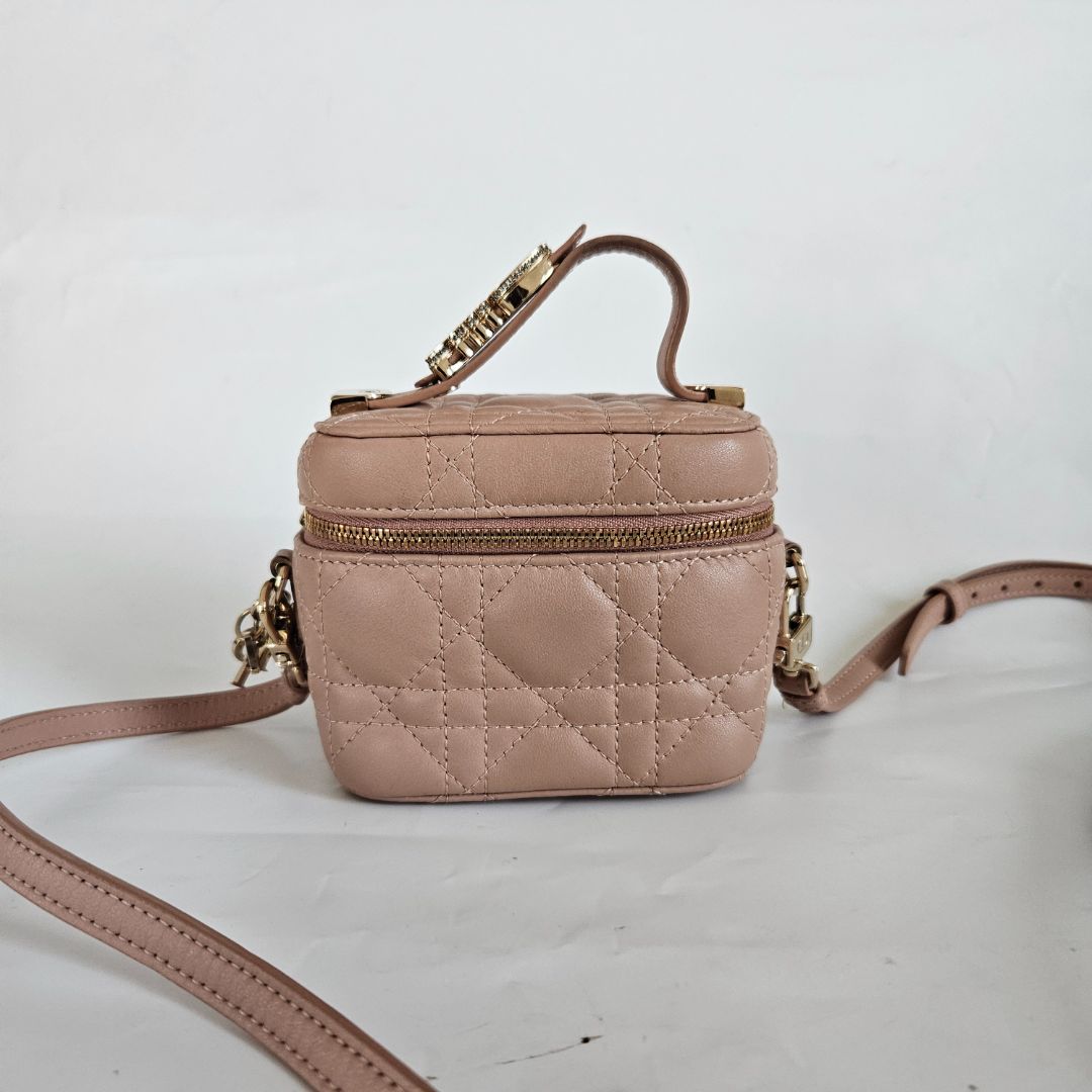 Christian Dior Dusty Pink Leather Cannage Micro Vanity Shoulder Bag