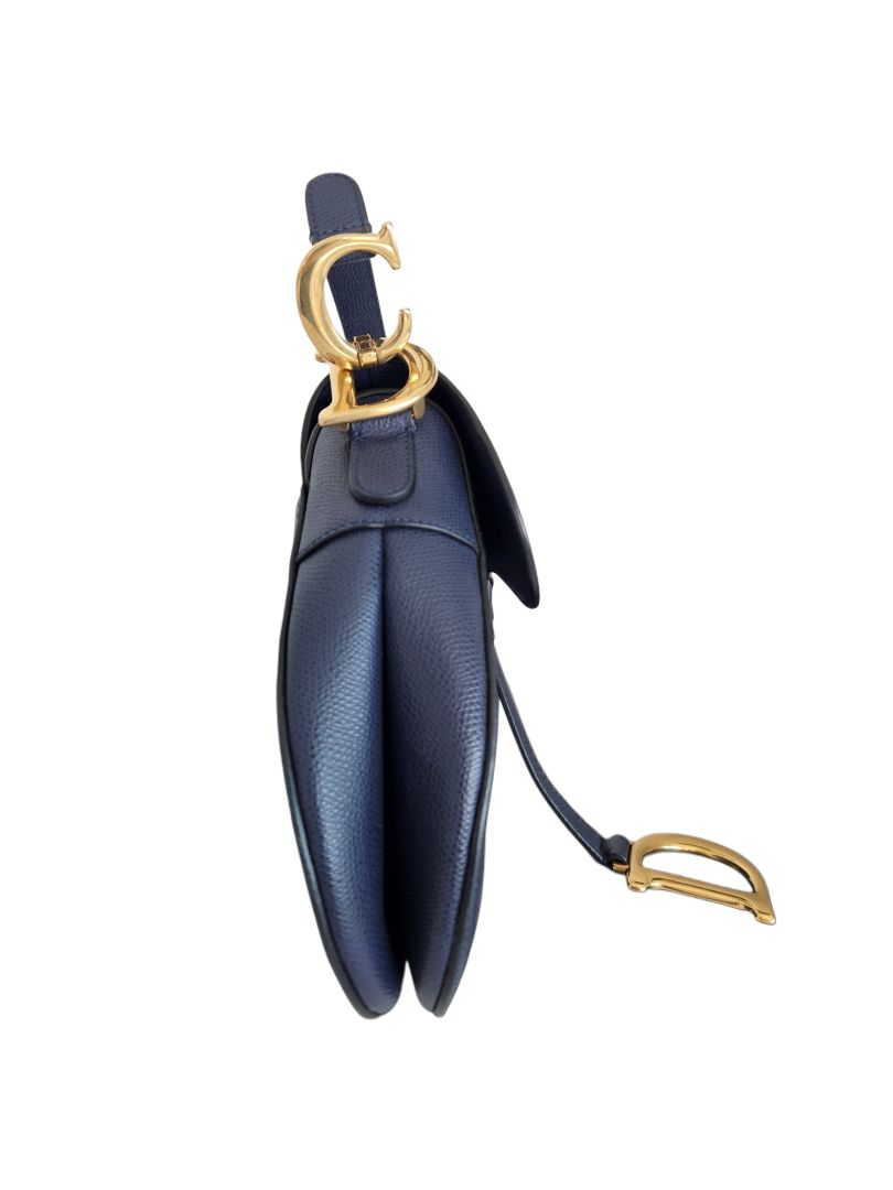 Dior navy blue leather saddle bag with crossbody strap