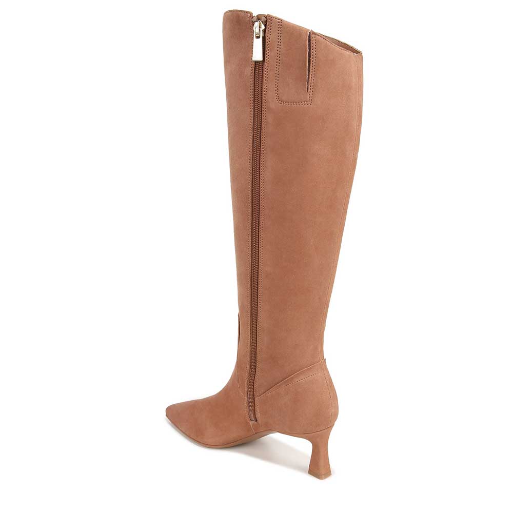 Beige Faux Suede Closed Toe Knee Kitten Heel Fall Boots for Women