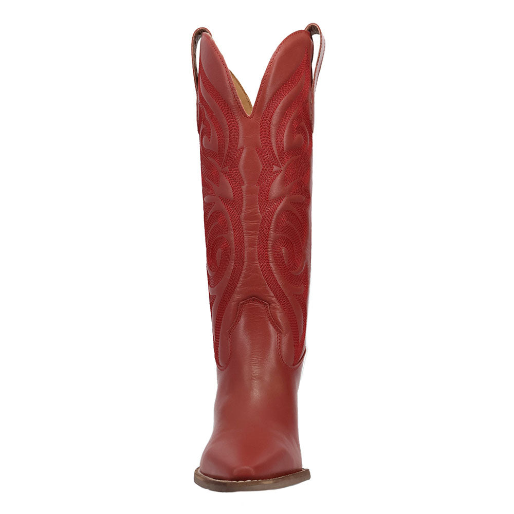 Embroidered Block Heel Mid-Calf Snip Toe Red Cowgirl Boots