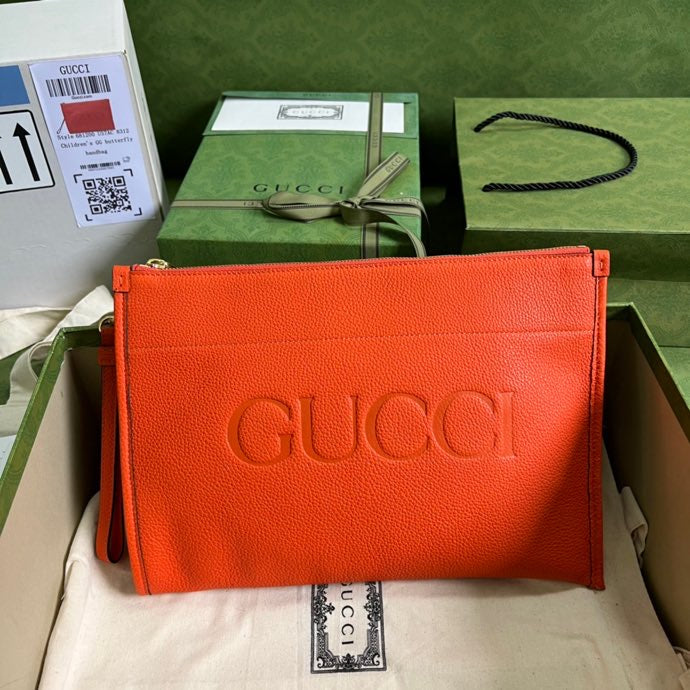 gg Clutch With gg Logo Orange For Men 12in/31cm gg