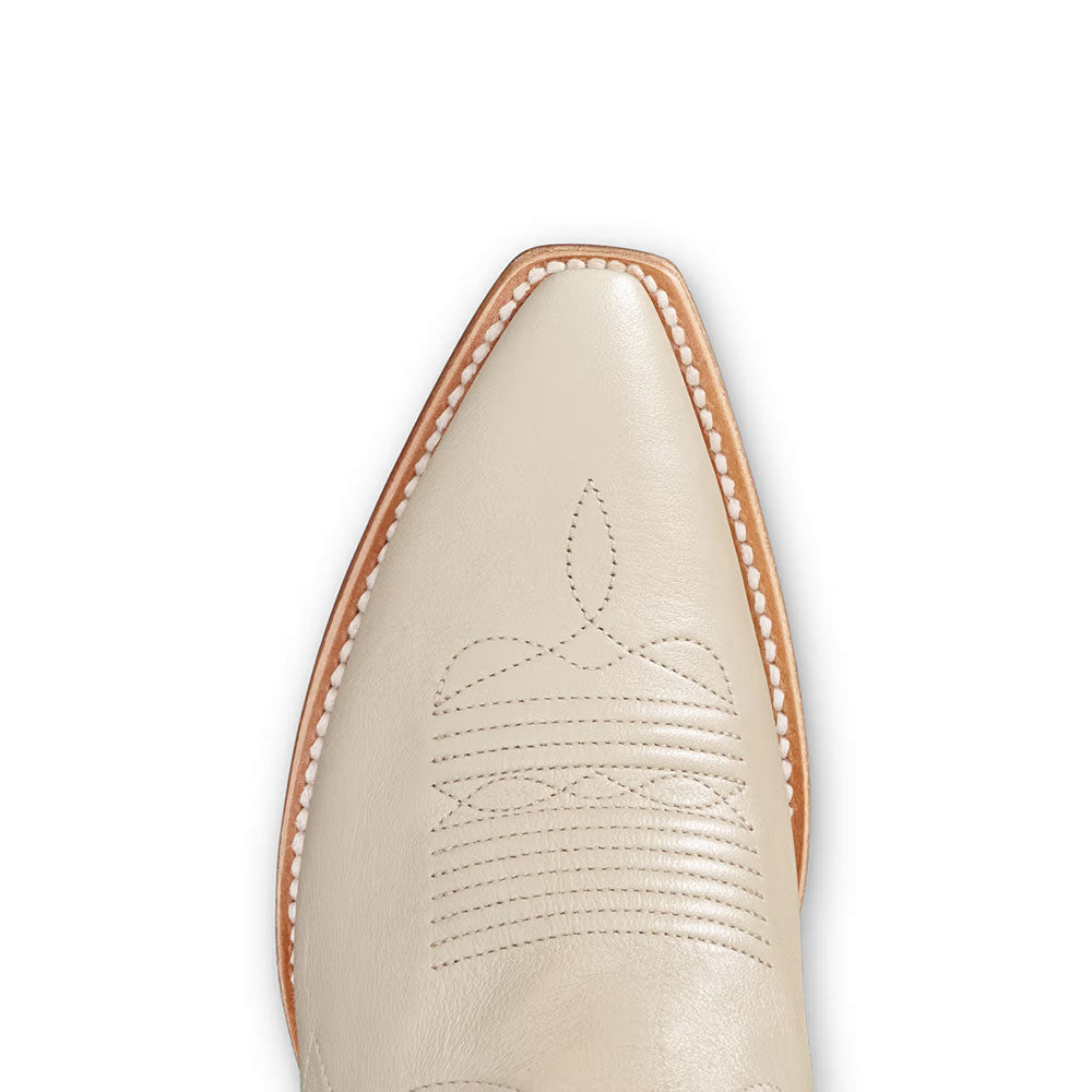 Beige Block Heel Embroidered Wing Short Snip Toe Cowgirl Boots