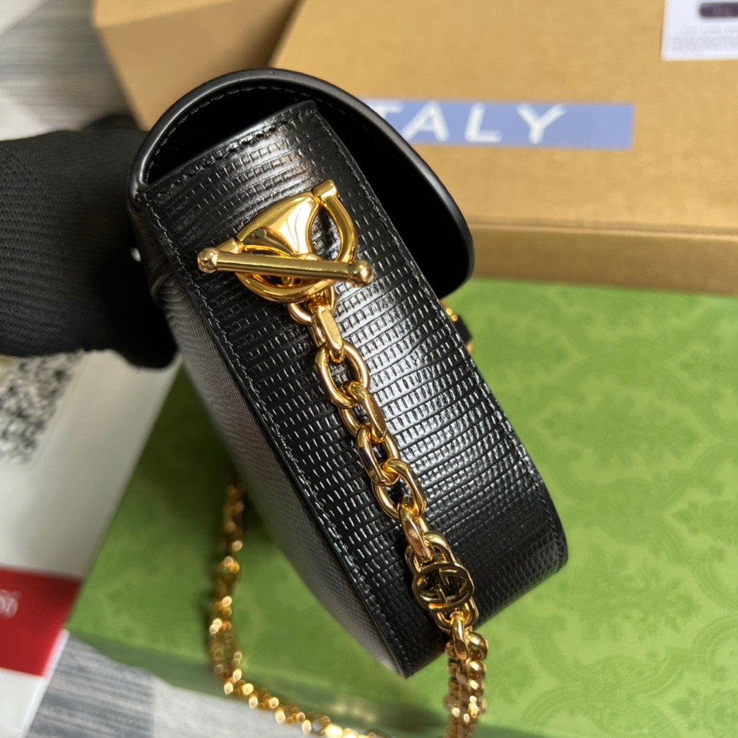 gg Horsebit 1955 Lizard Mini Bag Black For Women, Women’s Bags 8in/20cm gg
