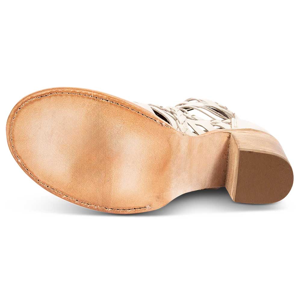 Beige Braided Hollow-Out Peep Toe Chunky Heel Ankle Boots with Zipper