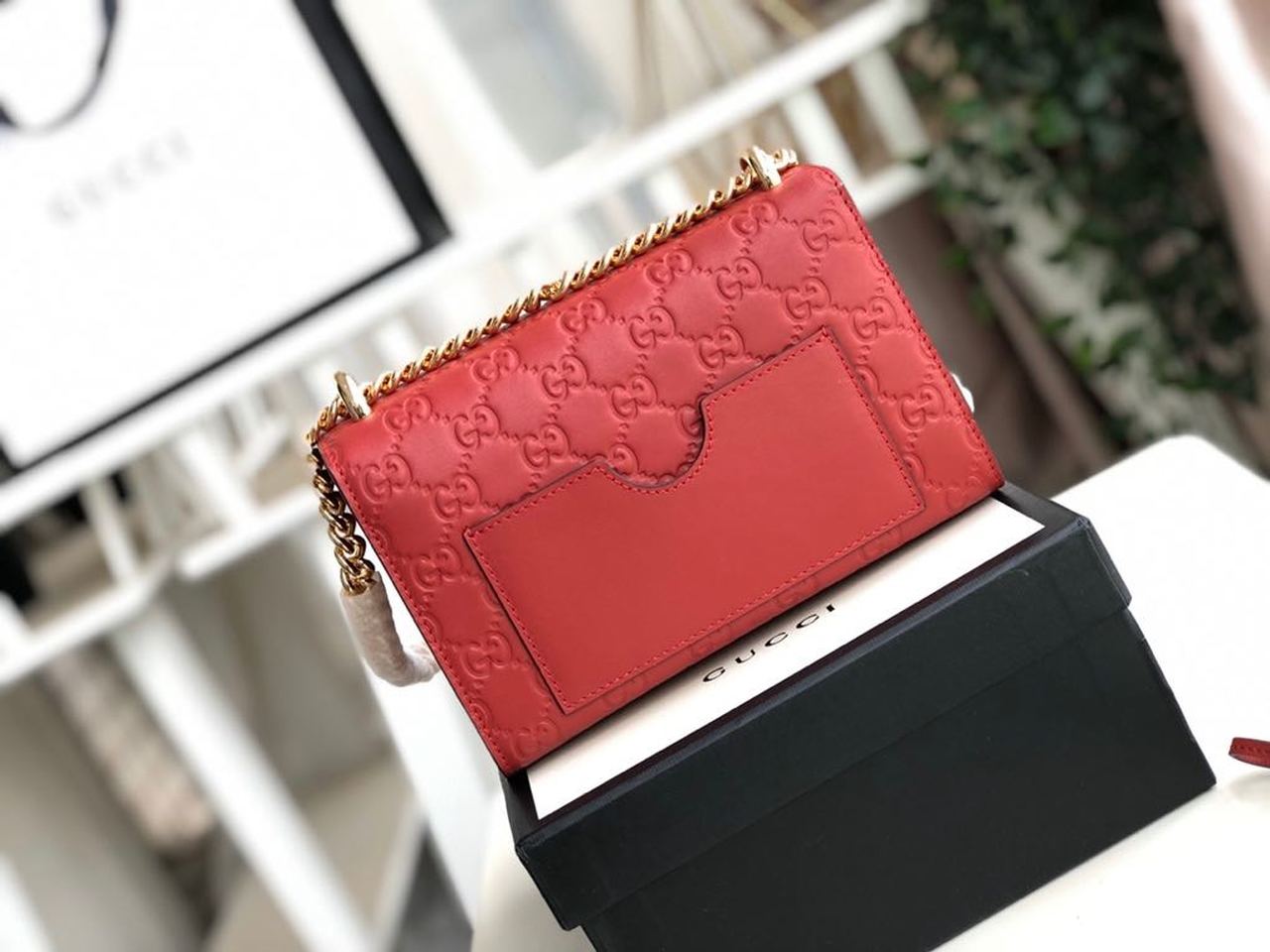 gg Padlock Small gg Signature Shoulder Bag Red ggssima For Women 7.9in/20cm gg 409487