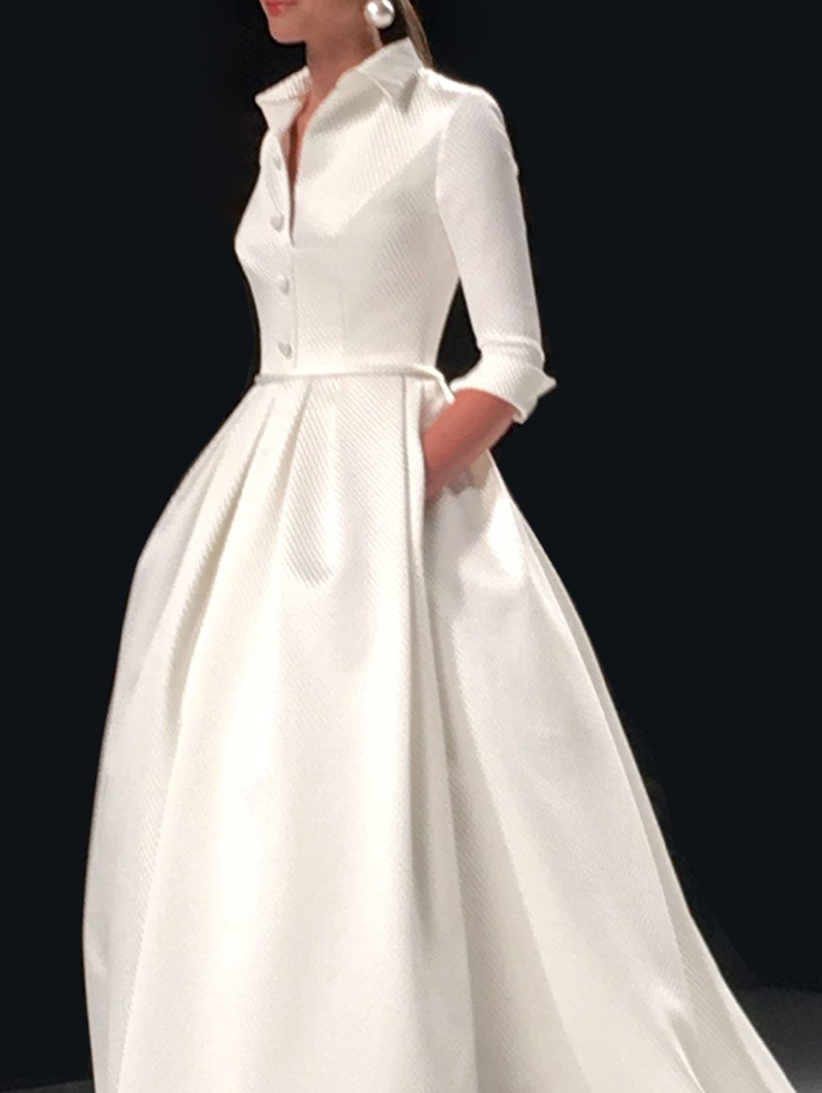 Elegant Solid Color Pockets Turndown Collar Maxi Dress