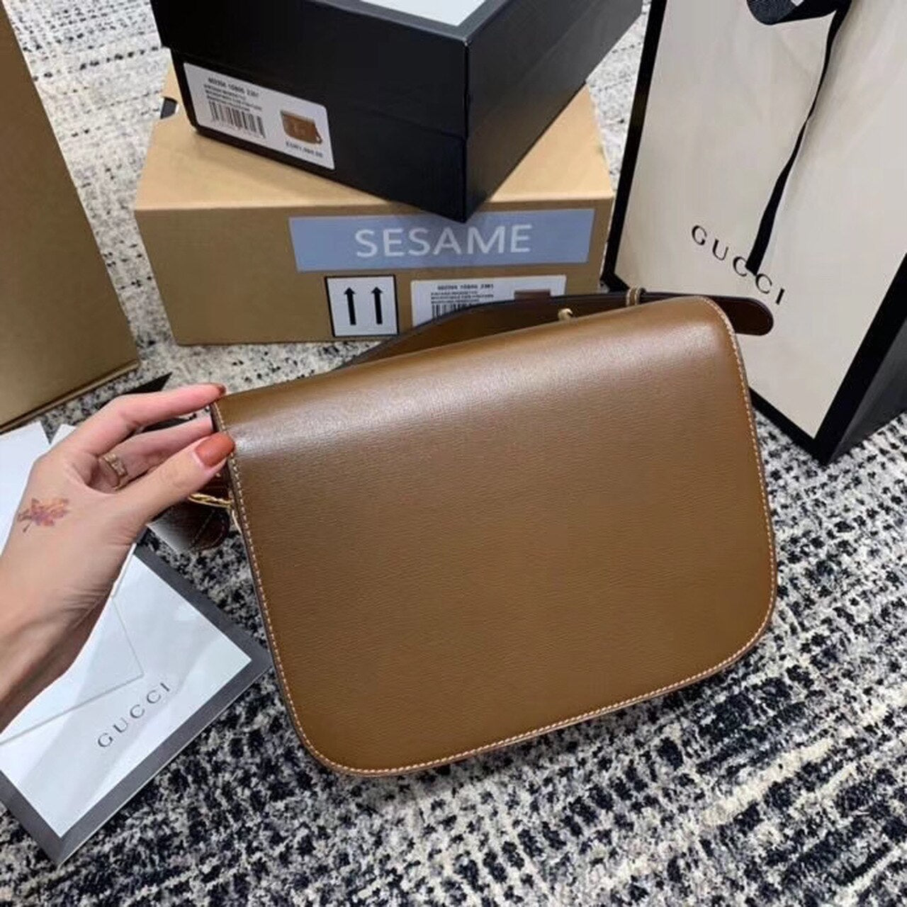 gg Horsebit 1955 Shoulder Bag Brown Textured With A Vintage Effect For Women 9.8in/25cm gg 602204 1DB0G 2361