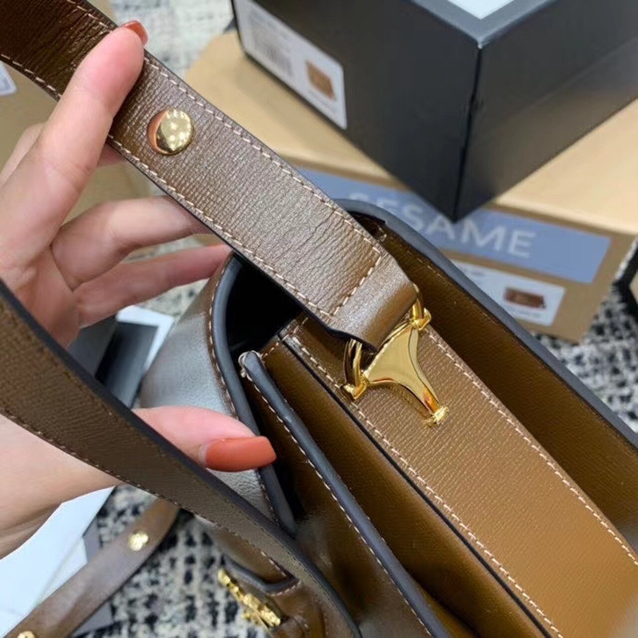 gg Horsebit 1955 Shoulder Bag Brown Textured With A Vintage Effect For Women 9.8in/25cm gg 602204 1DB0G 2361