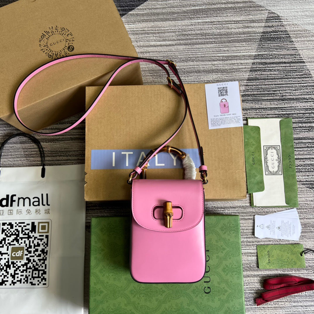 gg Bamboo Mini Handbag Pink For Women, Women’s Bags 6.2in/16cm gg 702106 UZY0T 5814