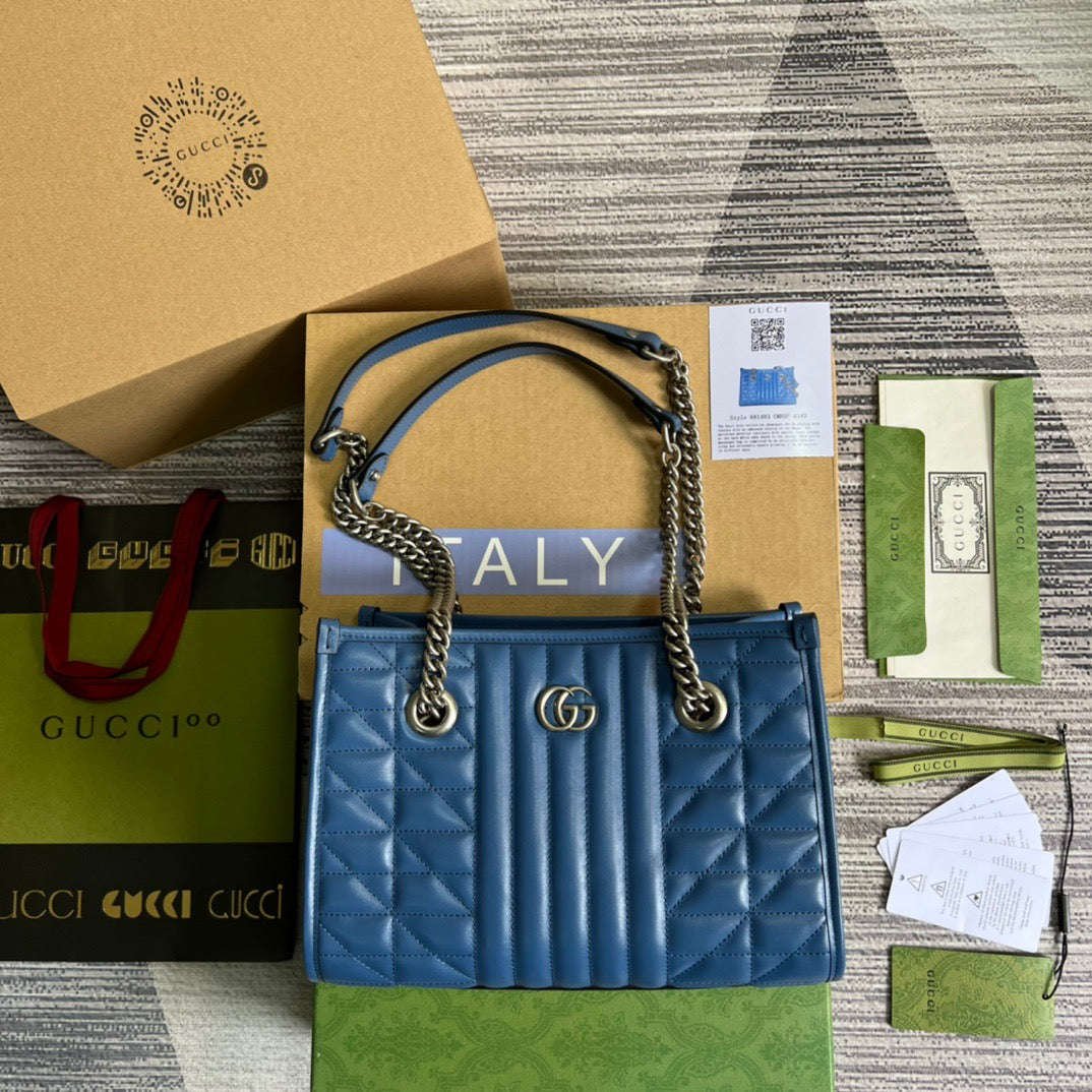 gg Marmont Medium Matelasse Tote Blue For Women, Women’s Bags 13.6in/34cm gg 675796 UM8BF 4340