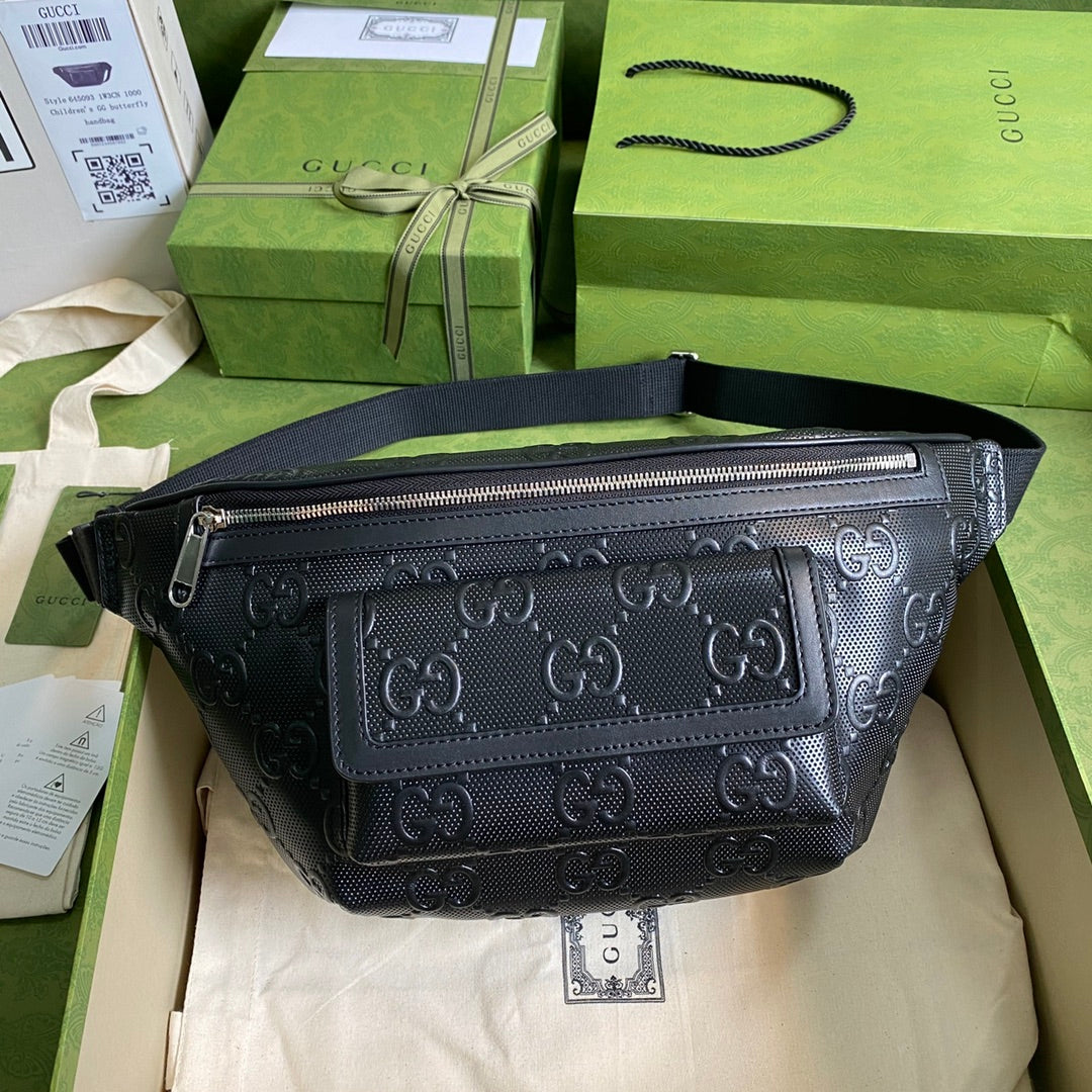 gg Embossed Belt Bag Black gg Embossed For Men 11in/28cm gg 645093 1W3CN 1000