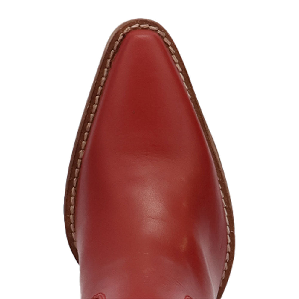 Embroidered Block Heel Mid-Calf Snip Toe Red Cowgirl Boots