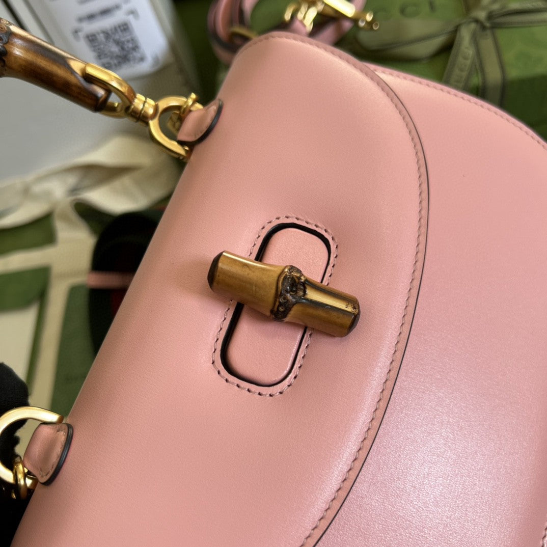 gg Bamboo 1947 Small Top Handle Bag Pink For Women 8.3in/21cm gg 675797 10ODT 5467