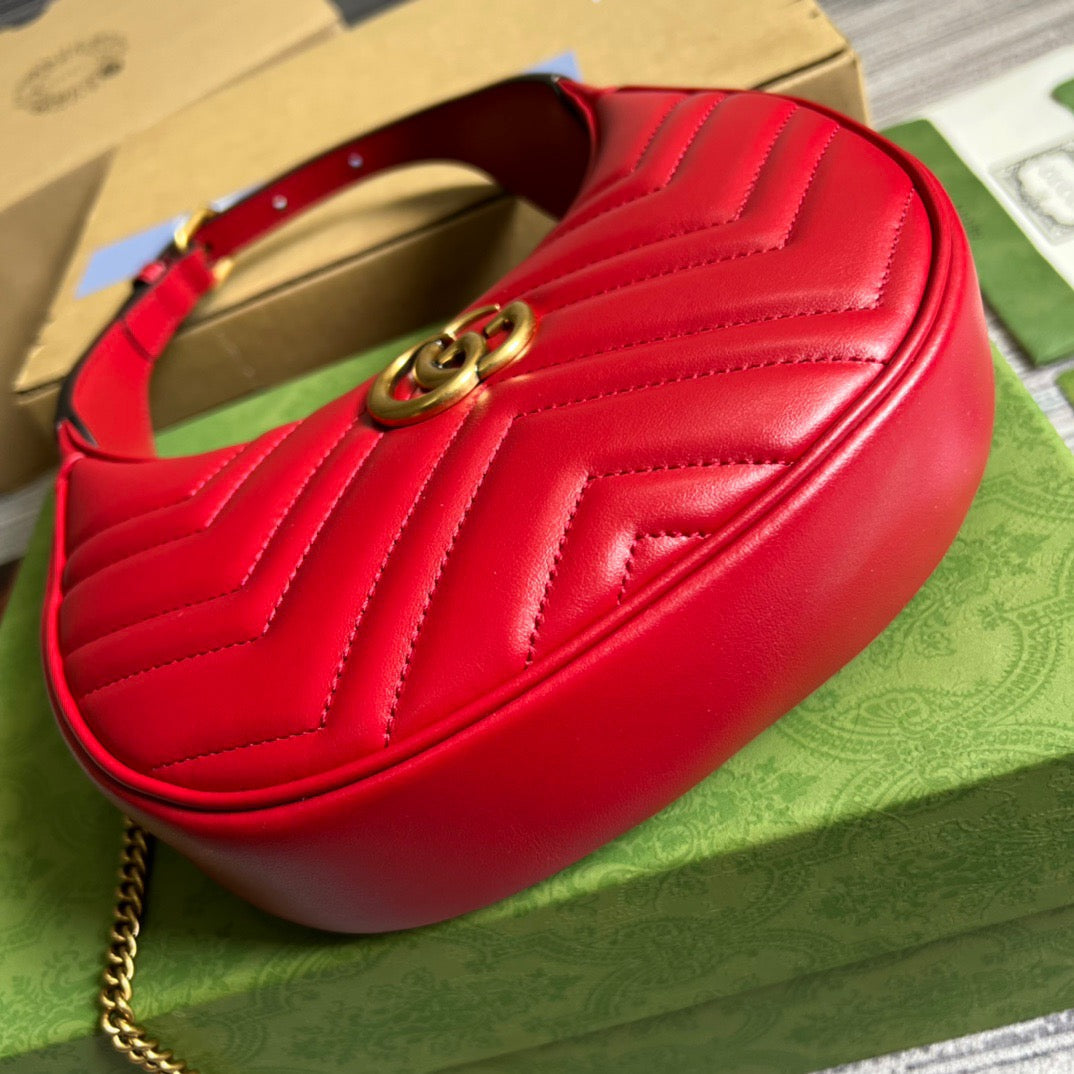 gg Marmont Half Moon Shaped Mini Bag Red For Women, Women’s Bags 8.5in/22cm gg