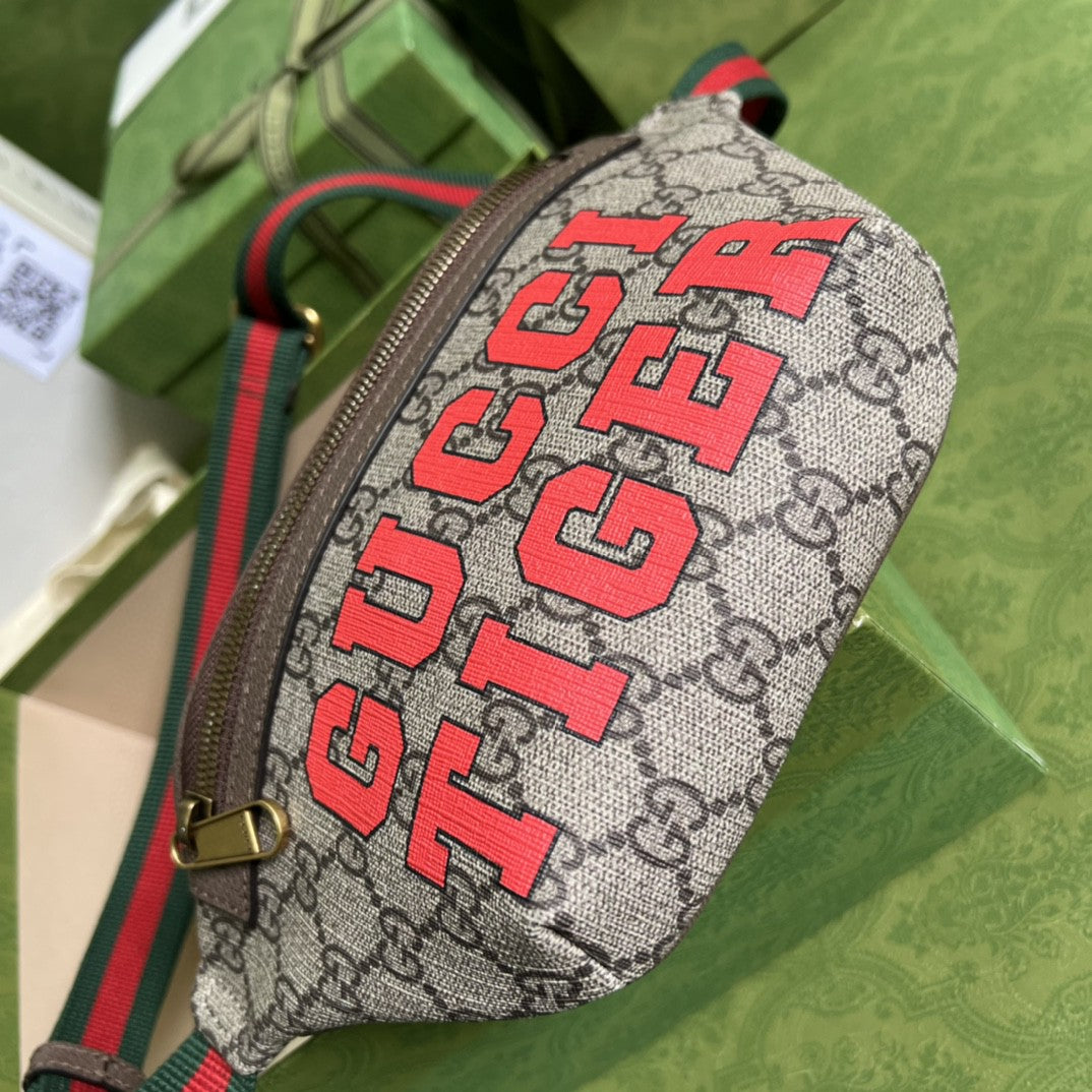 gg Tiger gg Belt Bag Beige And Ebony gg Supreme Canvas For Women And Men 6in/16cm 675181 US7DC 9395