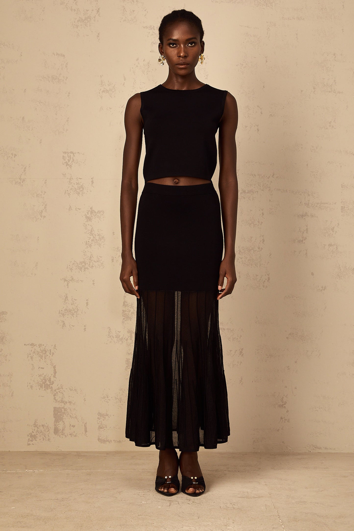 Cerise Black Panelled Fine Knit Matching Set