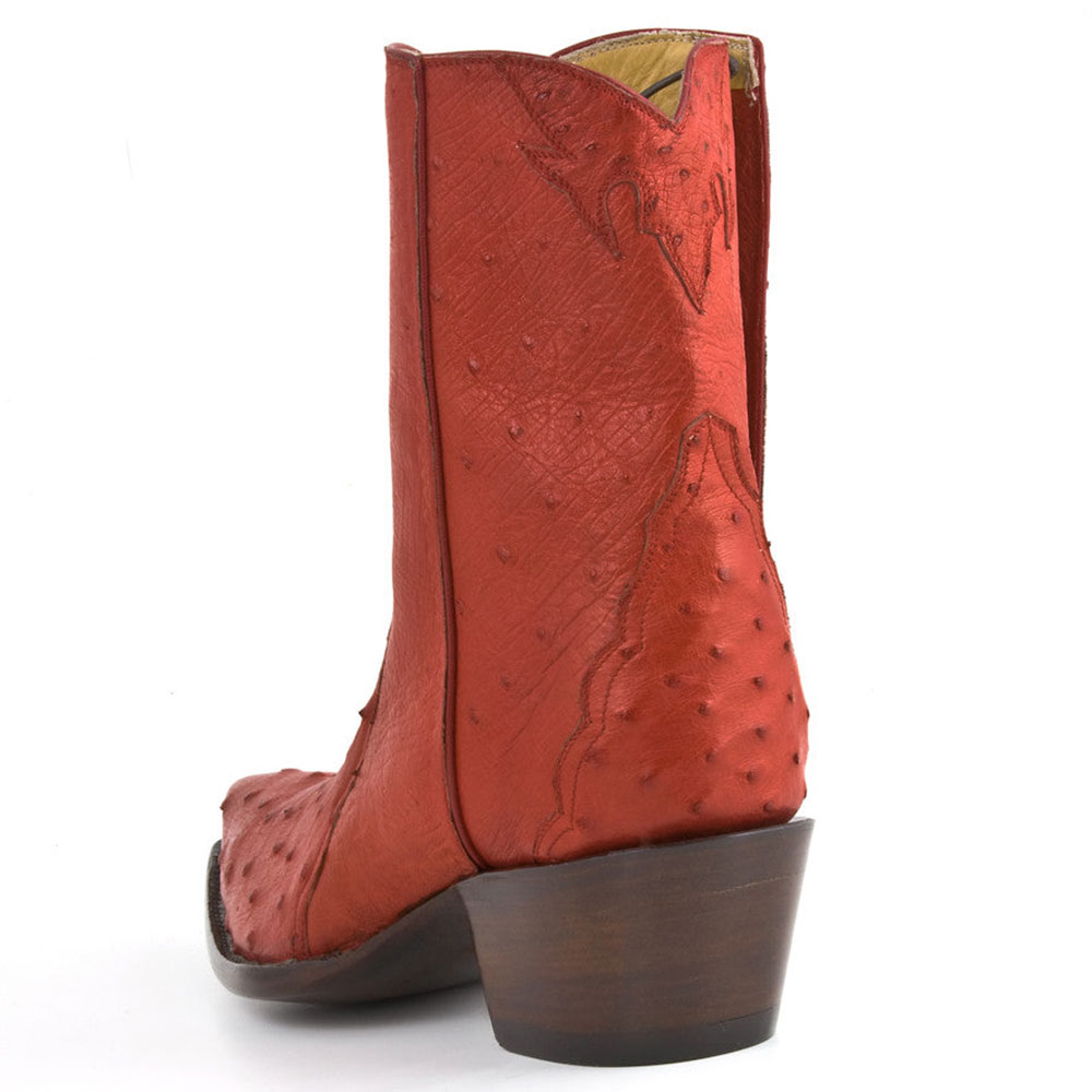 Fashion Ostrich Embossed Snip Toe Chunky Heel Cowgirl Boots in Orange
