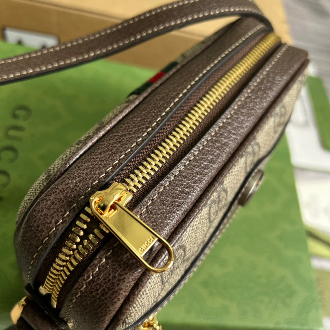 gg Ophidia Mini gg Bag Beige/Ebony gg Supreme Canvas With Brown For Women 7in/17.5cm gg 517350 96IWS 8745