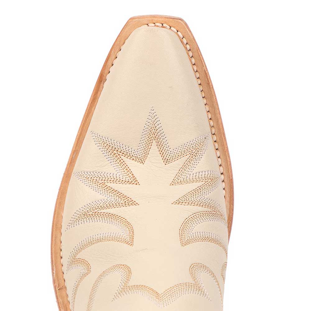 Beige Pointed Toe Chunky Heel Booties Embroidered Cowgirl Boots