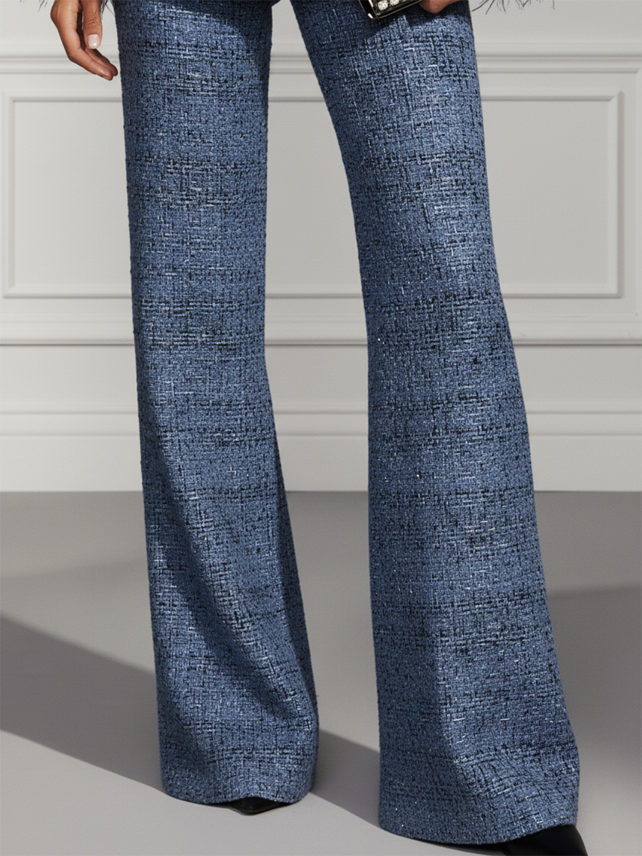 Elegant Retro Round Neck Long Sleeve Tweed Top + Pants Set
