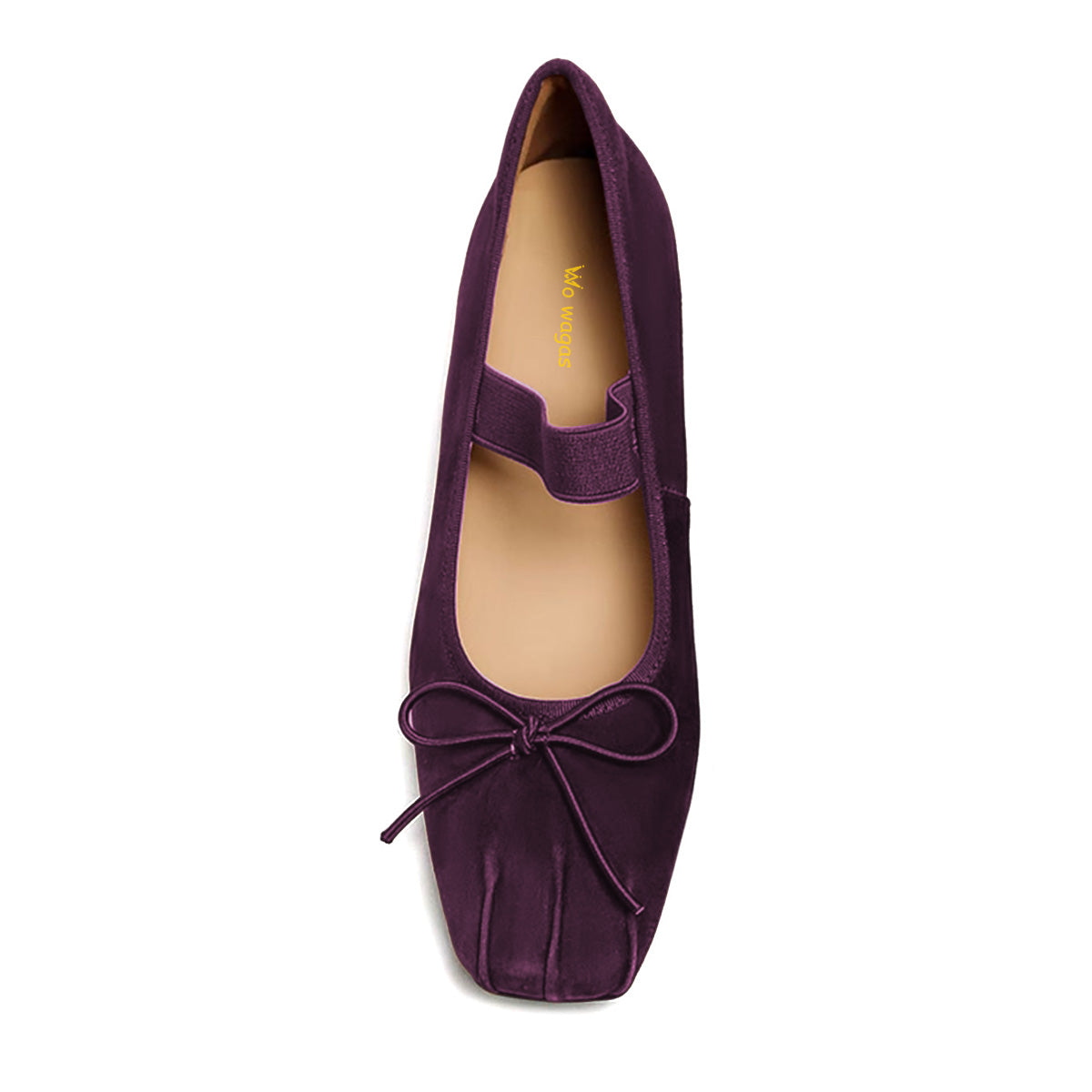 Dark Purple Vegan Suede Square Toe Ballet Flats with a Strap